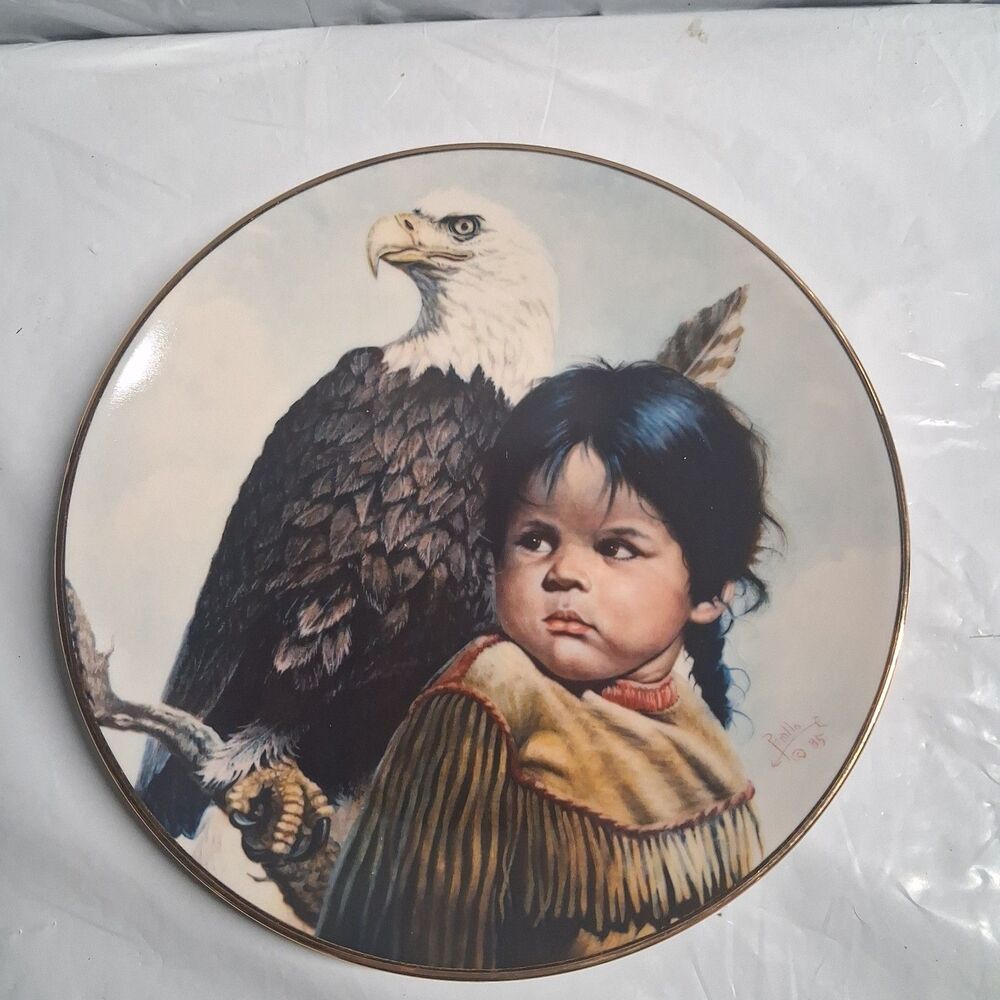 American Eagle & Child Brave & Free collector's plate Perillo 8.5" Vague Shadows